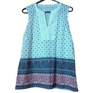 Retrology Women's Large Sleeveless Pullover Geometric Print Beaded Blouse